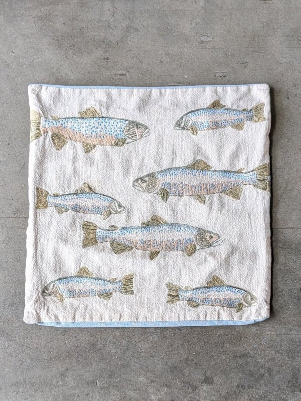 Handmade Embroidered Fish Pillowcase Square Pillow Cover 18" x 18"